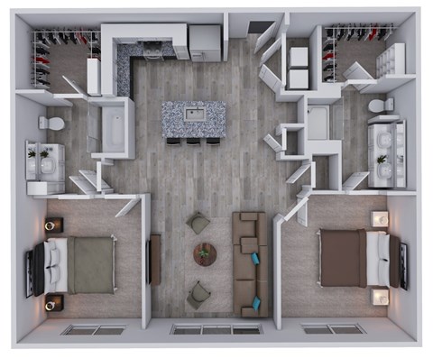 Floor plan for 2 beds, 2 baths, 1135 sqft
